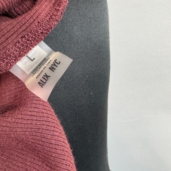 Alix NYC Carder Burgundy Bodysuit Stretch Ribbed Knit Turtleneck Size Large L - Picture 6 of 7